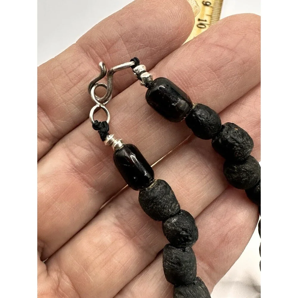 Natural Java Glass Beads Necklace Sterling Silver Thunderbird Pendant Artisan